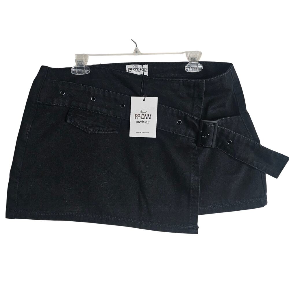 Princess Polly Sz10 NWT SuperShort black JeanSkirts with Wide Belt Sexy Stunning